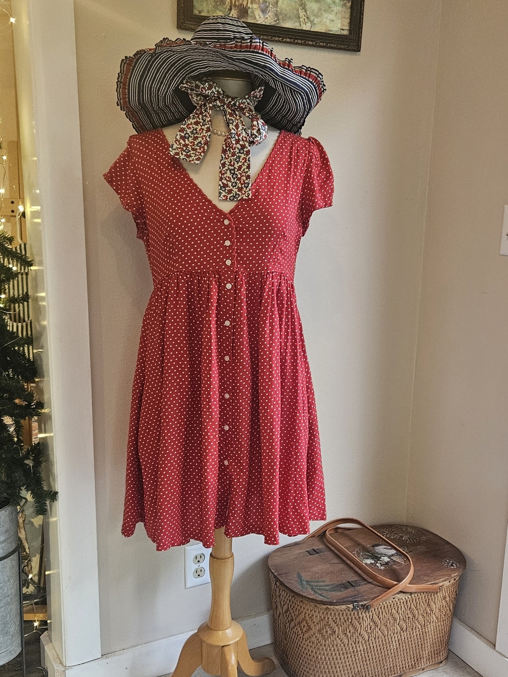 Ralph Lauren Red Polka Dot Button-Front Mini Dress